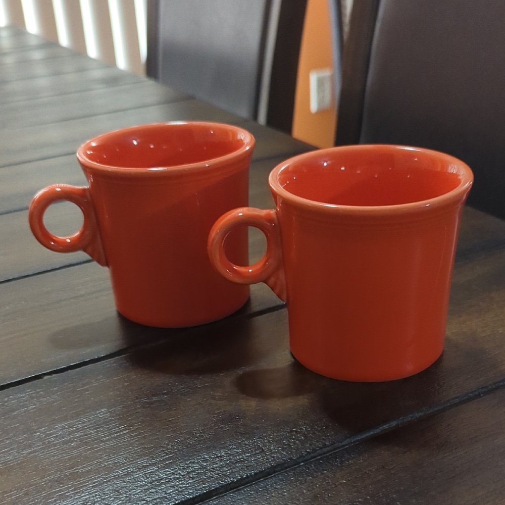 Pair Of Orange Fiesta Ceramic Coffee Mugs